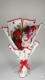 Ramo de 2 rosas con mini peluche y globo (Cod 007)